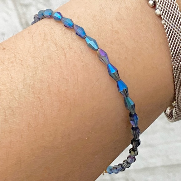 Handmade Blue Iridescent Beads Boho Stackable Bracelet - Picture 2 of 11